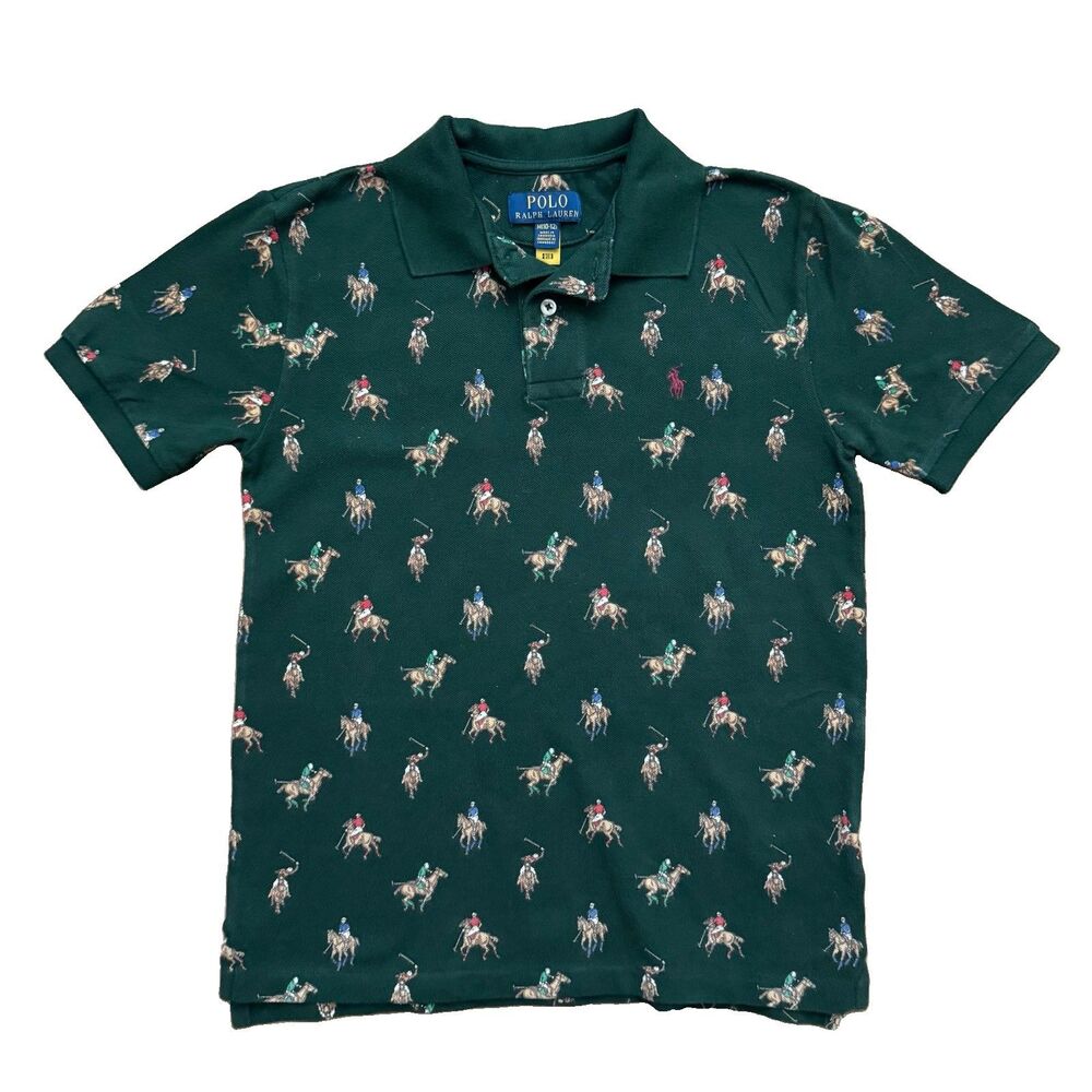 Polo Ralph Lauren Boys Youth Polo Players Polo Shirt Medium 10–12 AOP Equestrian